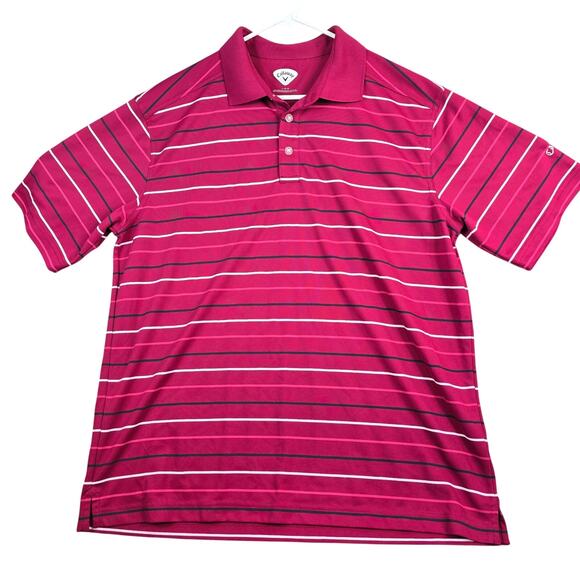 Callaway Golf Polo Shirt Men's Large Dark Pink Casual Striped Polyester Wicking - Picture 1 of 6